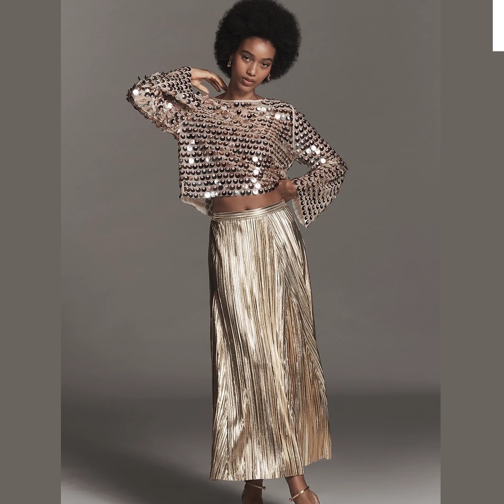 Maeve By Anthropologie Metallic Pleated Midi